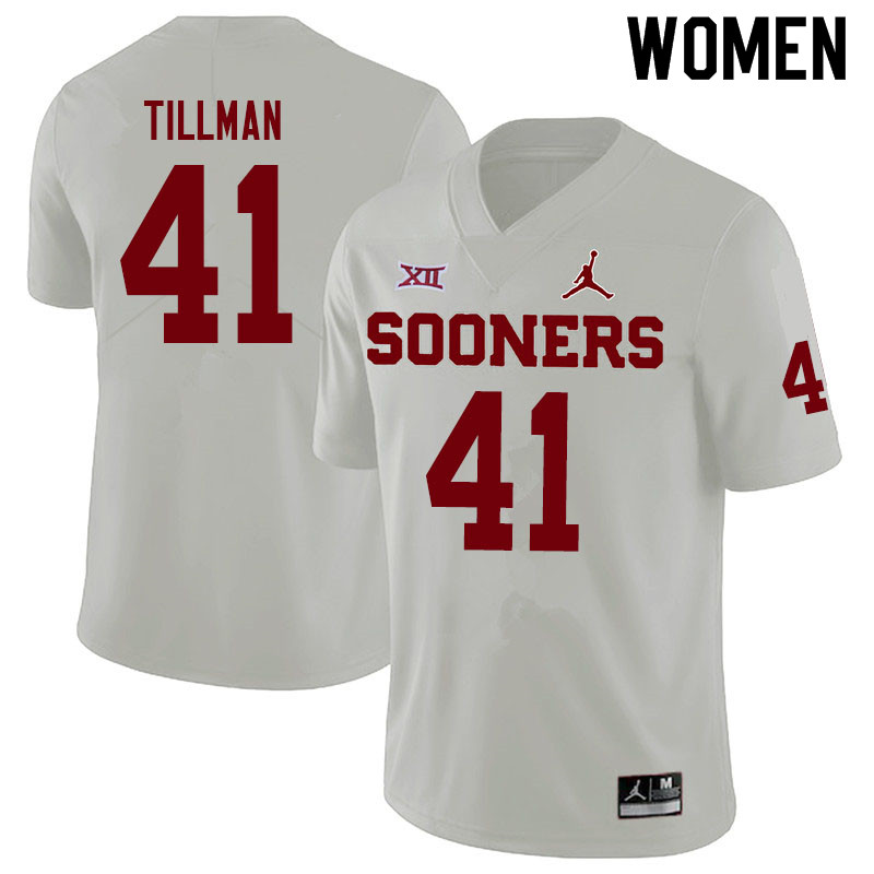 Women #41 Coby Tillman Oklahoma Sooners Jordan Brand College Football Jerseys Sale-White - Click Image to Close
